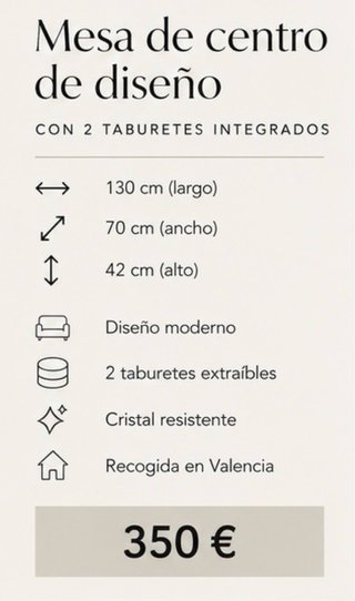 Mesa de centro de diseño con 2 taburetes integrado