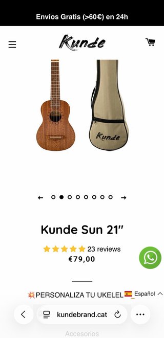 Ukelele Kunde Sun 21 con funda