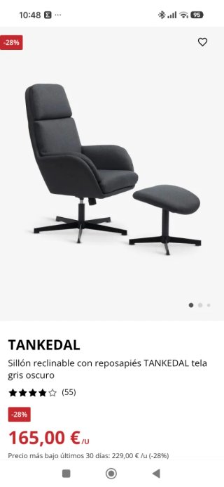Sillón reclinable TANKEDAL gris oscuro