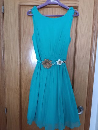 Vestido fiesta corto verde agua talla L