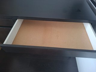 Escritorio madera negro con cajón y armario