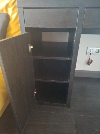 Escritorio madera negro con cajón y armario
