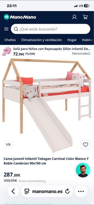 Cama Casita Infantil Tobogán 90x190cm
