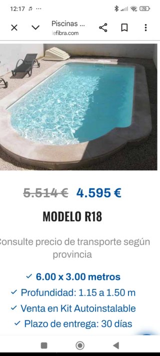 Piscina de poliéster de 6 x 3 metros