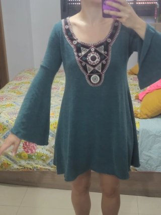 Vestido/Túnica Mini Verde Petróleo