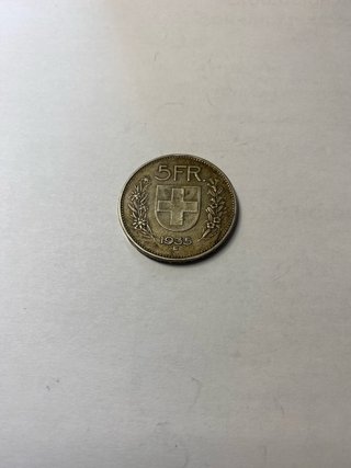 Moneda 5 Francos Suizos 1935 Plata