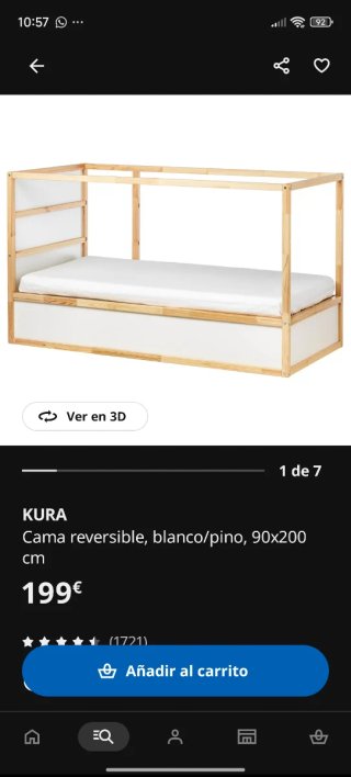 Cama reversible/ blanco/ pino , 90x200 cm