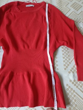 Jersey Zara Rojo Manga Larga Peplum