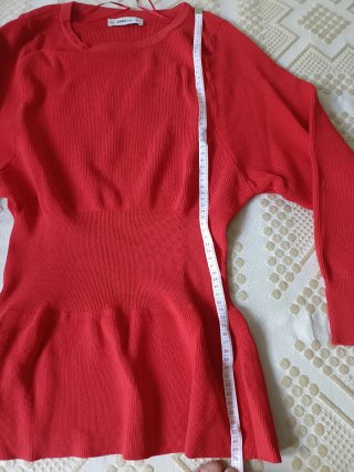 Jersey Zara Rojo Manga Larga Peplum