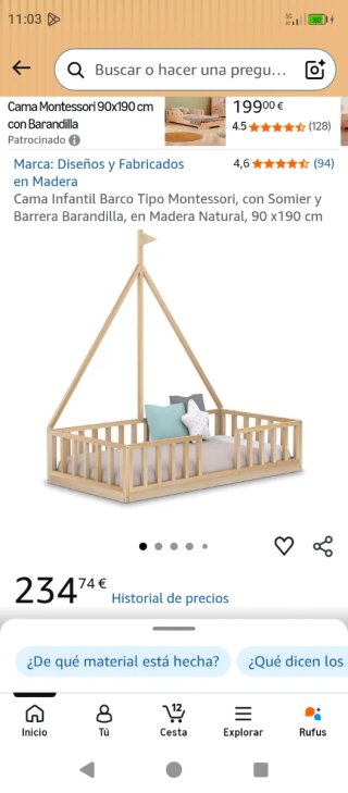 Cama Montessori Barco Madera 90x190cm Madrid