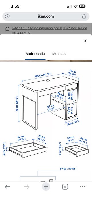 Escritorio MICKE IKEA blanco 105x50 cm