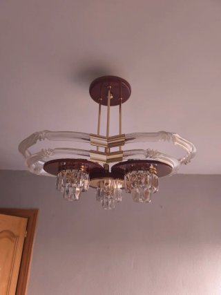 Lámpara de techo madera, metal y cristal