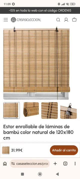 Estor enrollable bambú 120x180