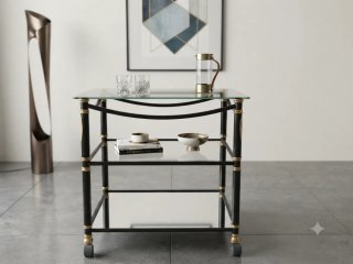 Mesa auxiliar cristal y metal con ruedas