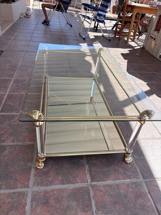Mesa de centro vintage cristal y dorado
