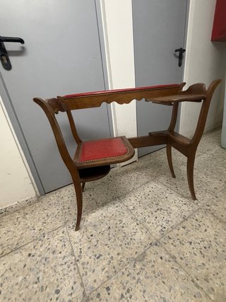 Banqueta madera asiento cuero rojo