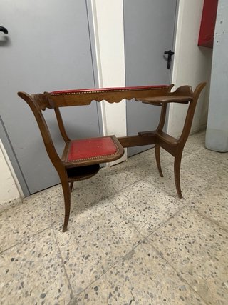 Banqueta madera asiento cuero rojo