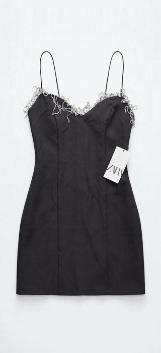 Vestido Zara Negro con Detalles Plateados