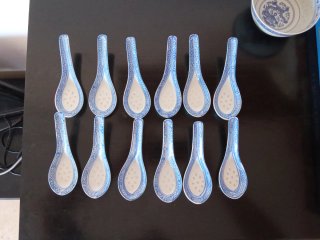 Juego de 6 cucharas de porcelana azul y blanco