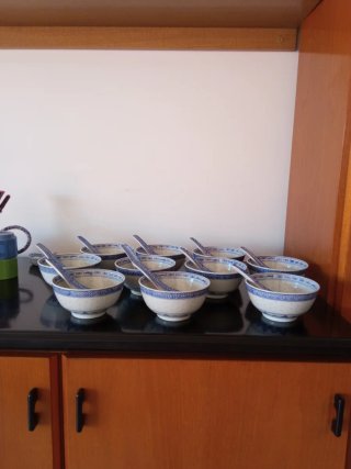 Juego de 6 cucharas de porcelana azul y blanco