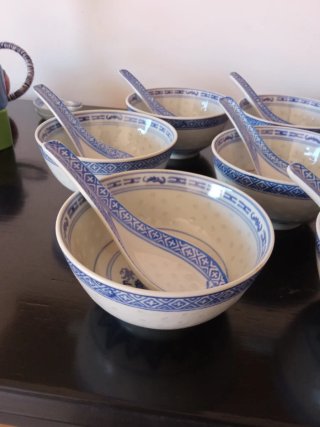 Juego de 6 cucharas de porcelana azul y blanco
