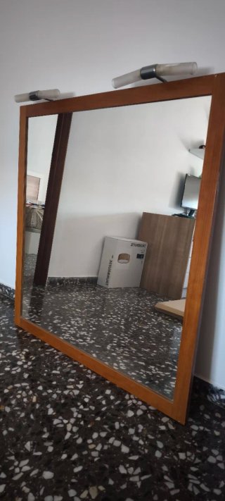 Espejo de baño madera y cristal con luz