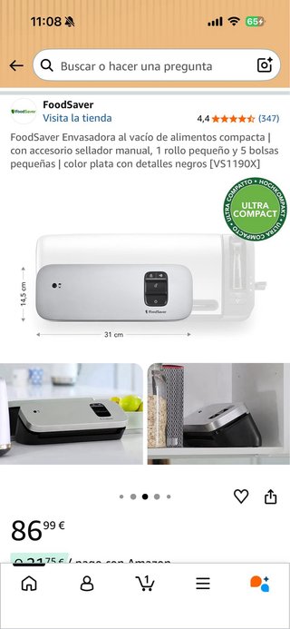 Envasadora vacío Foodsaver VS1190x + 2 recipiente