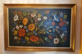 Cuadro de flores en tela y madera