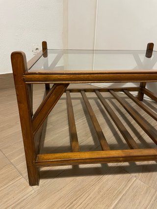 Mesa de centro madera y cristal 80x80, altura 40cm