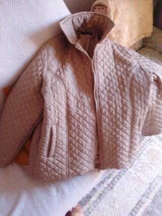 Chaqueta acolchada mujer beige/rosa