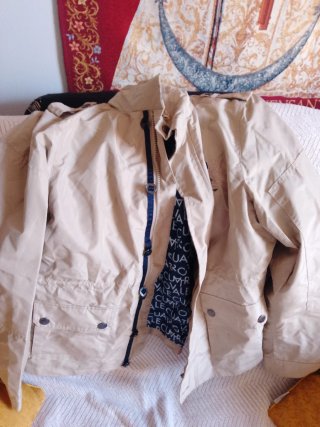 Chaqueta acolchada mujer beige/rosa