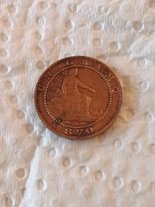 Moneda de 1 céntimo de 1870 UN GRAMO.cobre