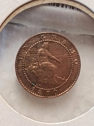 Moneda de 1 céntimo de 1870 UN GRAMO.cobre
