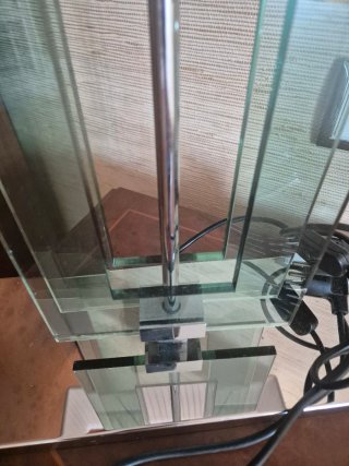 Lámparas de mesa moderna cristal y tela.
