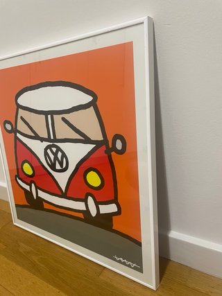 Lámina enmarcada de VW Furgoneta Roja