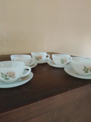 Conjunto 5 Tazas Café Porcelana Flores Rosas