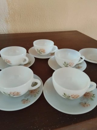 Conjunto 5 Tazas Café Porcelana Flores Rosas