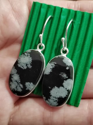 Pendientes de obsidiana nevada 925