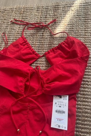 Vestido Rojo Zara Midi Cut-out