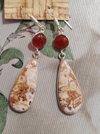 Pendientes Plata 925 Carnéola y Ágata Loca