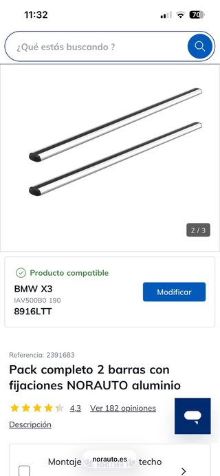 Cofre Techo Norauto Bermude 200 375L + barras