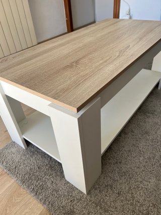 Mesa de centro elevable madera y blanco