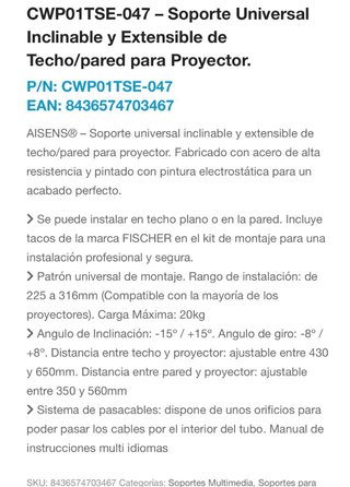 Soporte Techo/Pared Proyector AISENS CWP01TSE-047