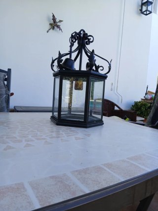 Lámpara de forja y cristal