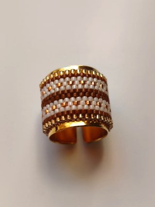 Anillos Miyuki de bronce con baño de oro ajustable