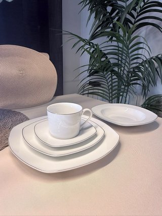Vajilla porcelana ribete plata