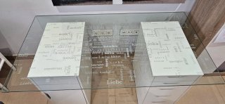 Escritorio cristal y madera blanco