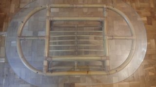 Mesa ovalada cristal y madera