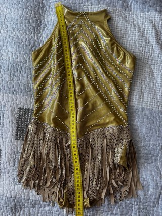 Maillot Patinaje Artístico Dorado con Flecos
