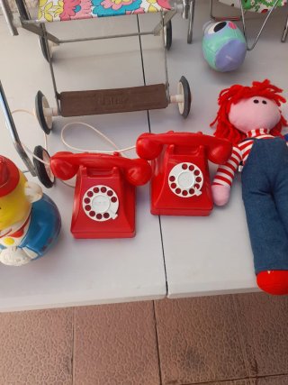 Lote Juguetes Antiguos Cochecito Teléfono Muñeco
